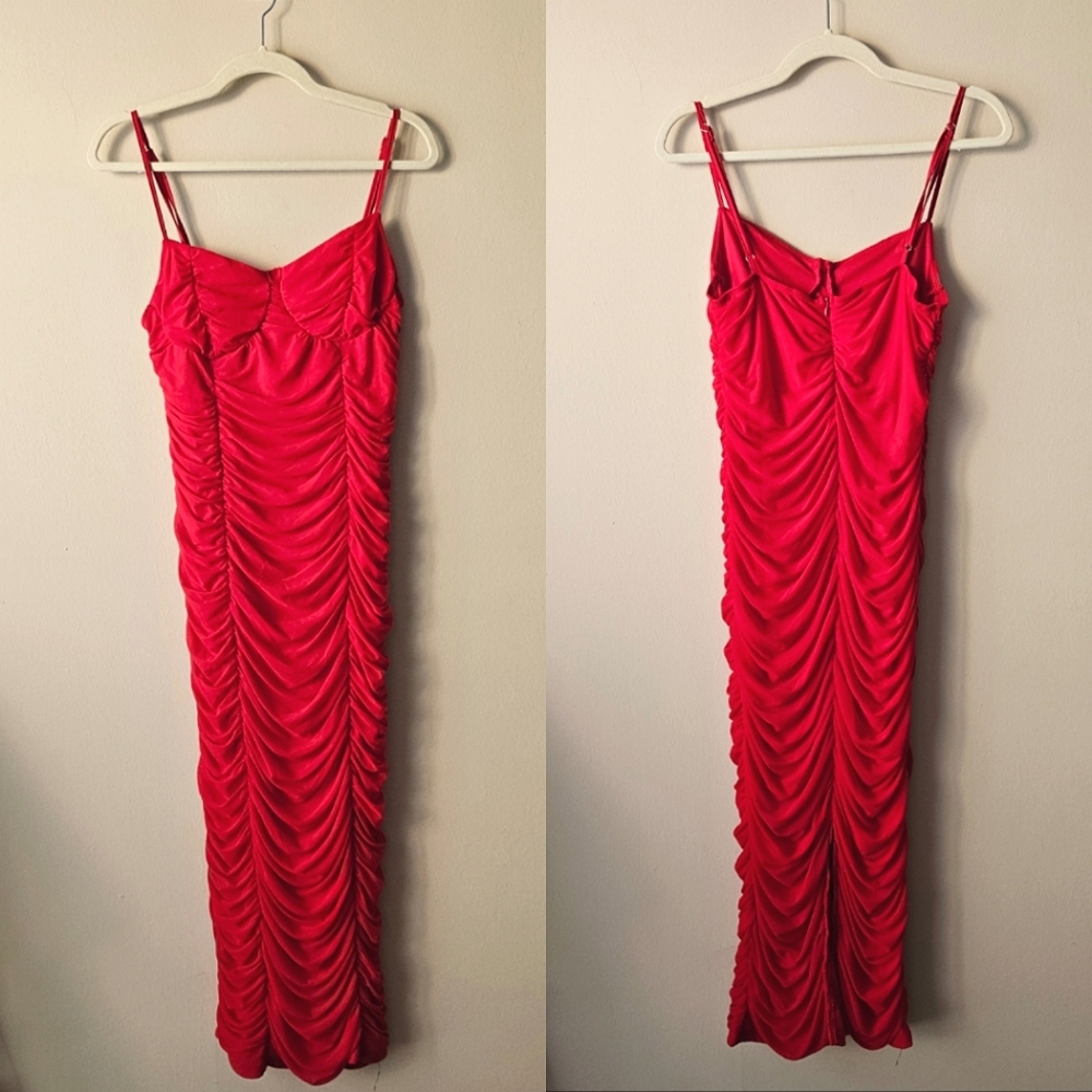 SHEIN Strappy Ruched Red Slit Dress (XL) NWOT